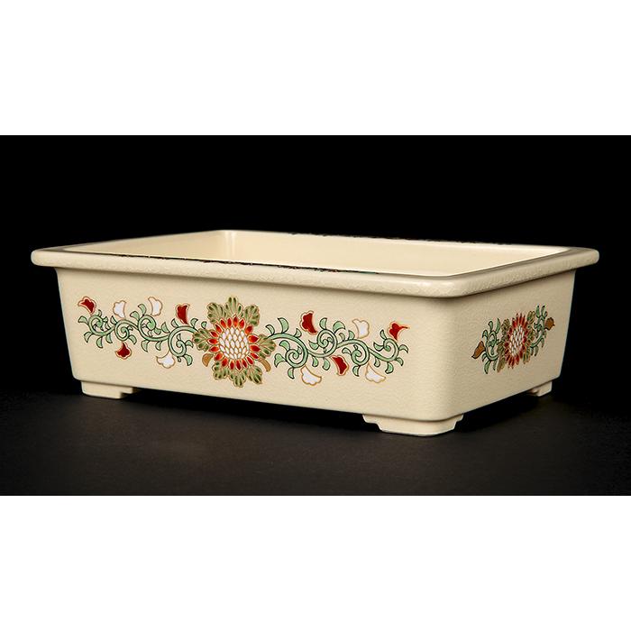 沈壽官窯色絵草花長方鉢 盆栽鉢 鉢 植木鉢 盆器 絵付鉢 薩摩 さつま