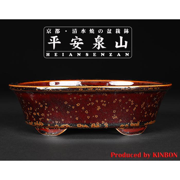 盆栽鉢 植木鉢 「平安泉山辰砂釉星結晶楕円鉢」 山草鉢 清水焼 京焼