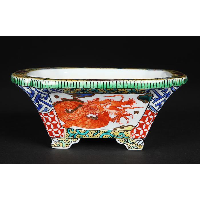 色絵山水陶磁の鉢 盆栽鉢 山野草鉢 多肉植物 植木鉢 小品大品盆栽鉢