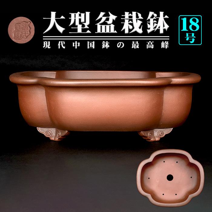 盆栽鉢 紫泥外縁木瓜式鉢 植木鉢 中国鉢 張氏製陶 落款あり 18号 55cm