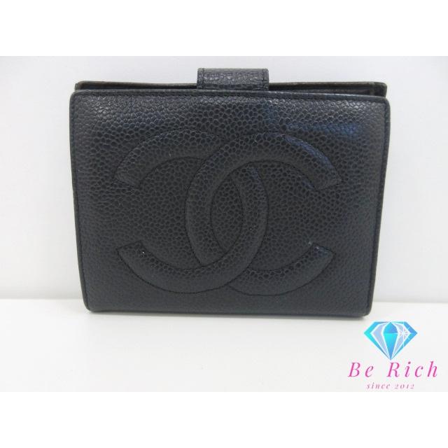 CHANEL（シャネル） CHANEL Wホック 二つ折り財布 がま口 小銭入れ 黒