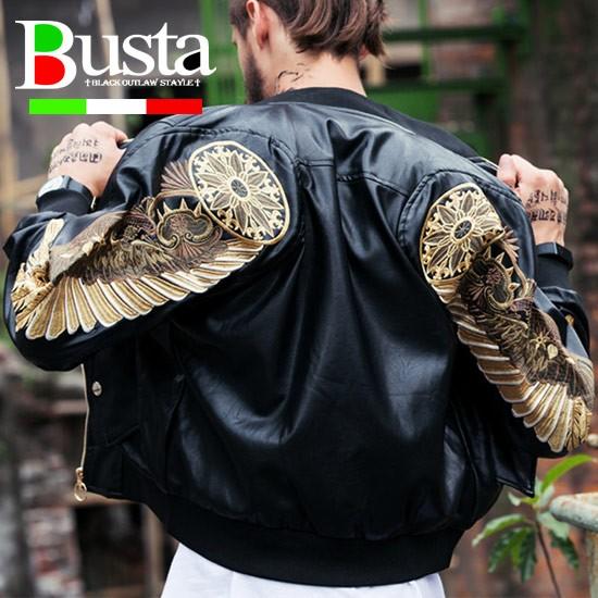 ライダースジャケット メンズ オラオラ系 ウイング 刺繍 羽 MA-1 ma1