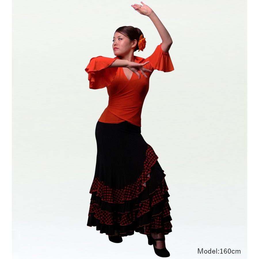 フラメンコ 水玉マーメード ファルダ スカート オレンジ フリーサイズ
