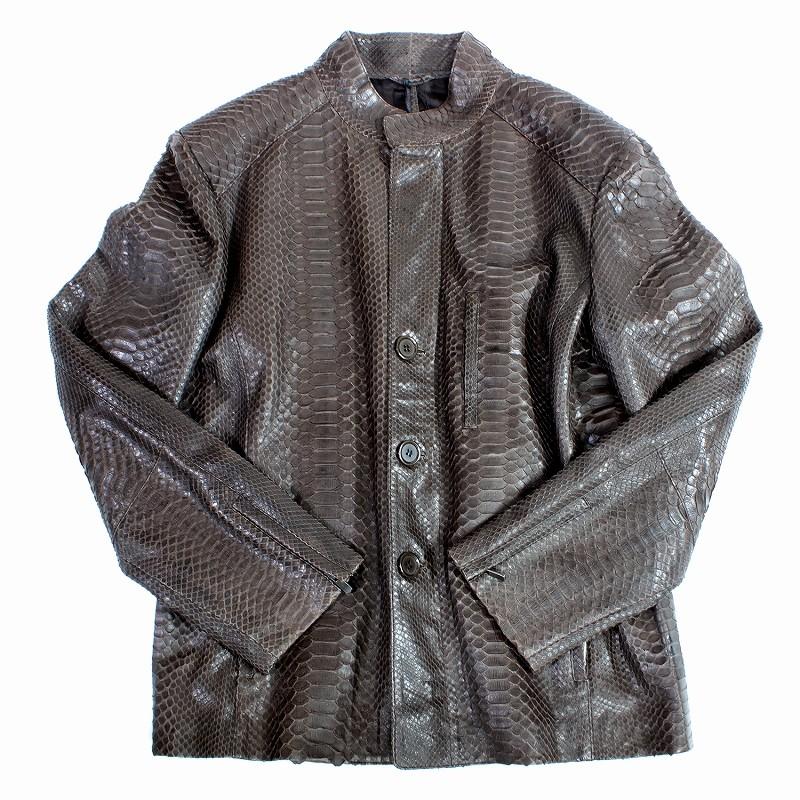 蛇革 パイソン メンズ レザージャケット 本革 ステンカラー ヘビ 4273