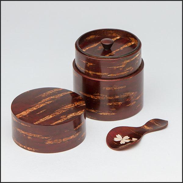 桜皮細工 総皮茶筒 無地小と茶さじセット（樺細工） : 角館桜皮細工
