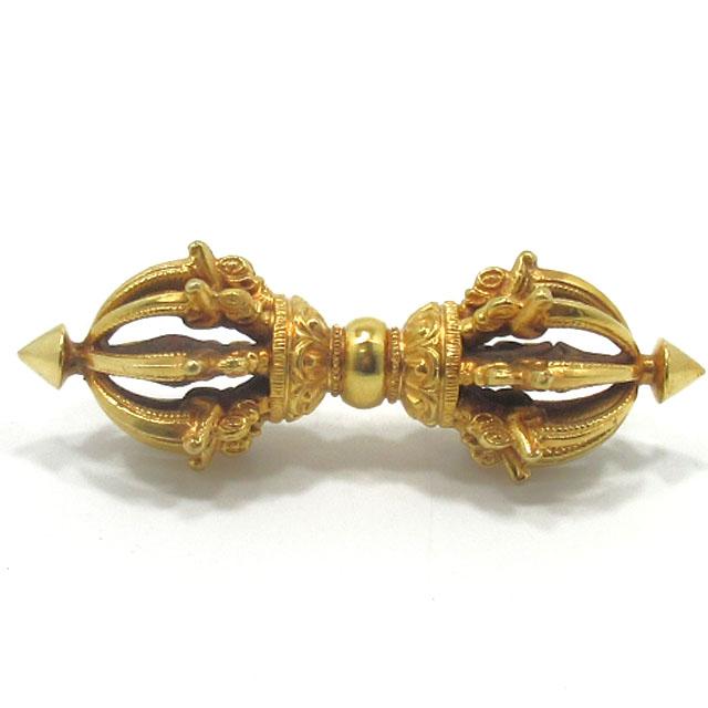 バジュラ 九鈷杵 金剛杵 密教法具 長さ約11．7cm 銅に金鍍金