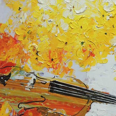 絵画 油絵 花とバイオリン (池田秀郎) 【肉筆】【油絵】【花】【静物