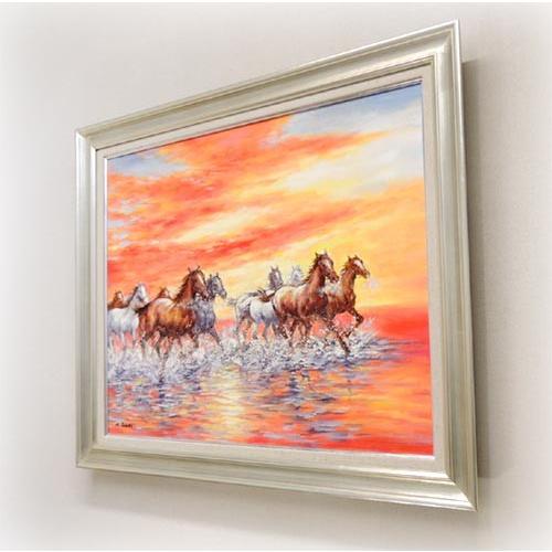 絵画 油絵 駆ける F30号 （鈴木満雄） 【肉筆】【油絵】【静物・動物画