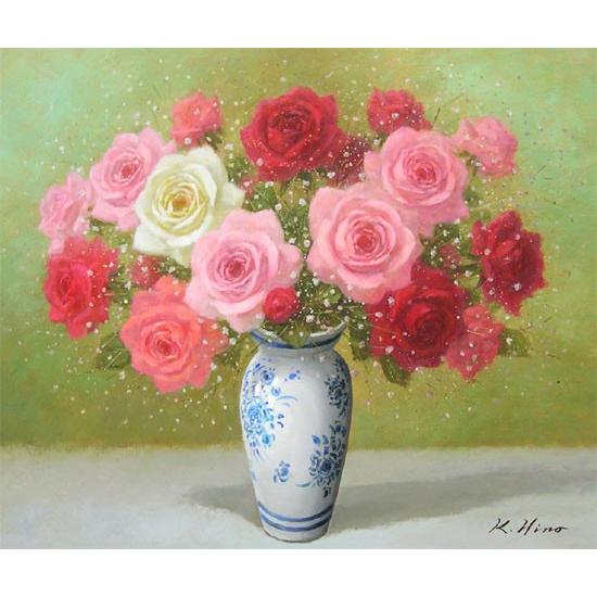 絵画 油絵 ばら F30号 （日野皖） 【肉筆】【油絵】【花】【大型絵画