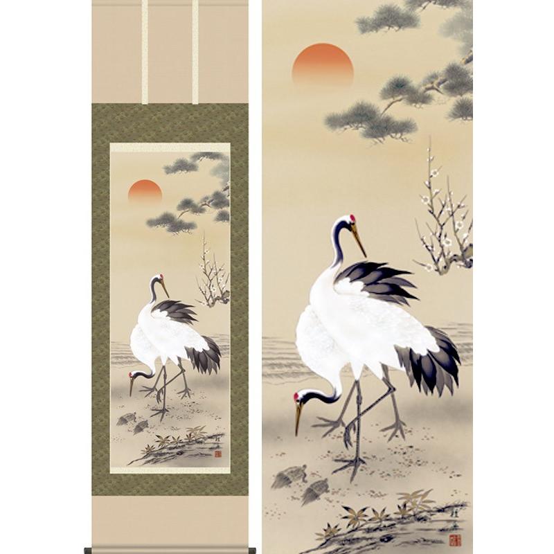 掛け軸 松竹梅鶴亀 (長江桂舟) 掛軸 : 掛け軸・絵画の専門店 掛軸堂