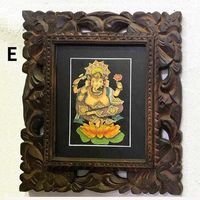 バリ絵画 神獣の絵 ガネーシャ W33×H38 5タイプ ガラス 額付き バリ島