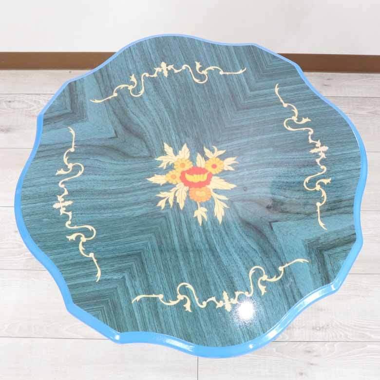 ティーテーブル ブルー イタリア 55cm 象嵌 カフェテーブル モザイク