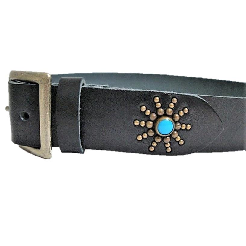 栃木レザー エンドオンリー スタッズベルト 黒 ターコイズスポッツ