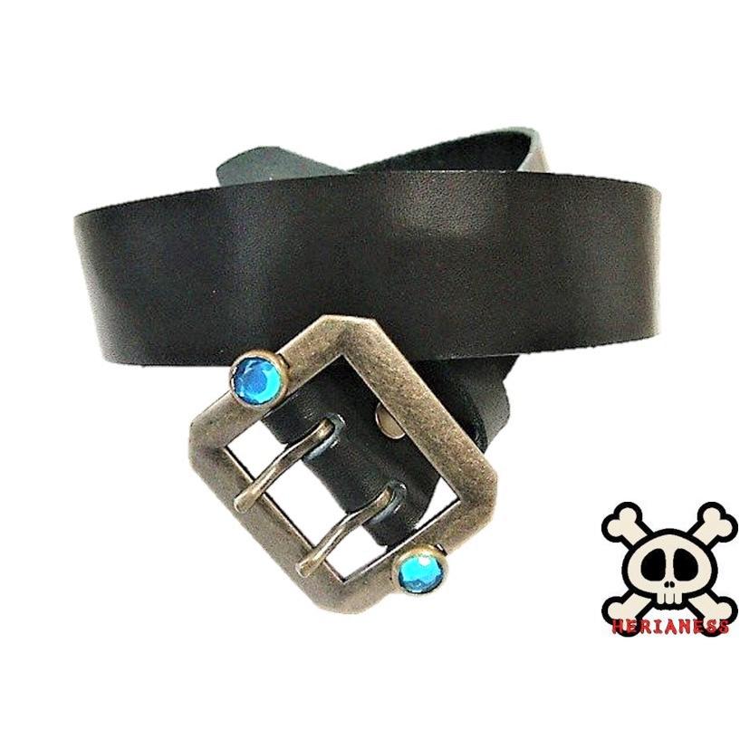 栃木レザー スタッズ付き 八角ダブルピンバックルベルト 黒 アクア