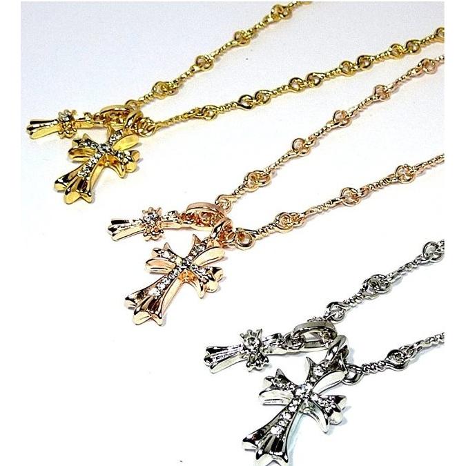 ダブル クロス ネックレス クロムハーツ 風 ベビーファット ツイスト