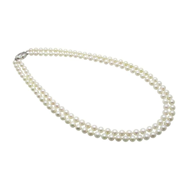 あこや 真珠 本真珠 アコヤ真珠 パール 二連 ネックレス ホワイト 6.0