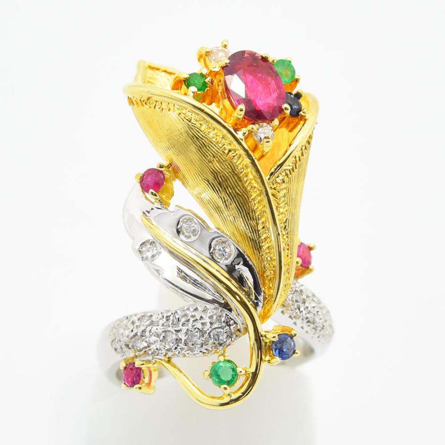 ルビー 0.65 サファイア エメラルド 0.41 ダイヤモンド 0.19 リング 花