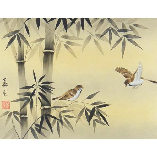 掛軸 竹に雀 金子華春画(掛け軸 F6小判横)長さ114.5cm×幅51.5cm : 大瑠