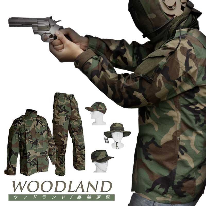 SHENKEL ウッドランド 迷彩 服 迷彩服 服装 上下 帽子セット 森林