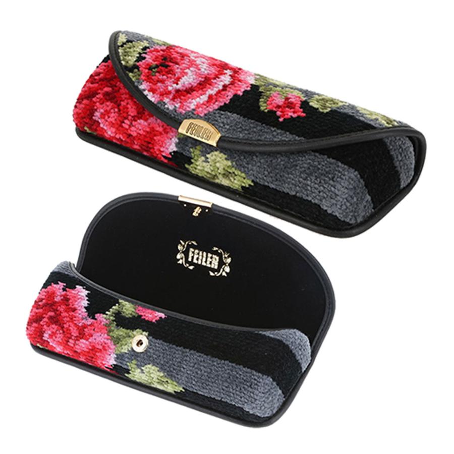 メガネケース フェイラー 眼鏡ケース 黒 花柄 バラ FEILER クリスマス