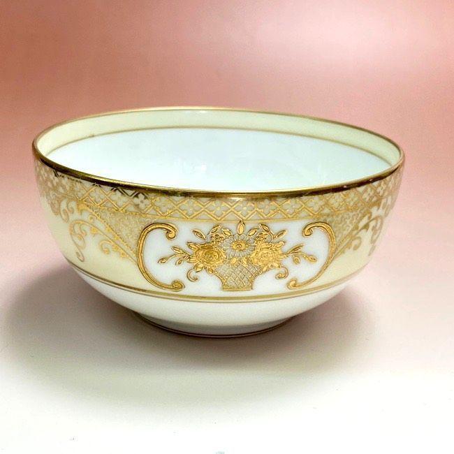ノリタケ オールドノリタケ 金盛上 花籠装飾図紋 シュガーボウル 大鉢