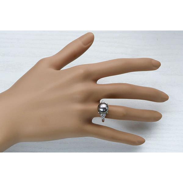 黒蝶真珠/パール リング/指輪 10ミリ位 プラチナ900 PT900 ピンクと紫