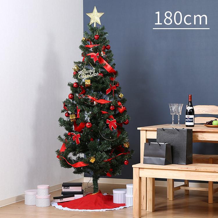 クリスマスツリー 180cm オーナメント セット ツリー レッド 赤 LED