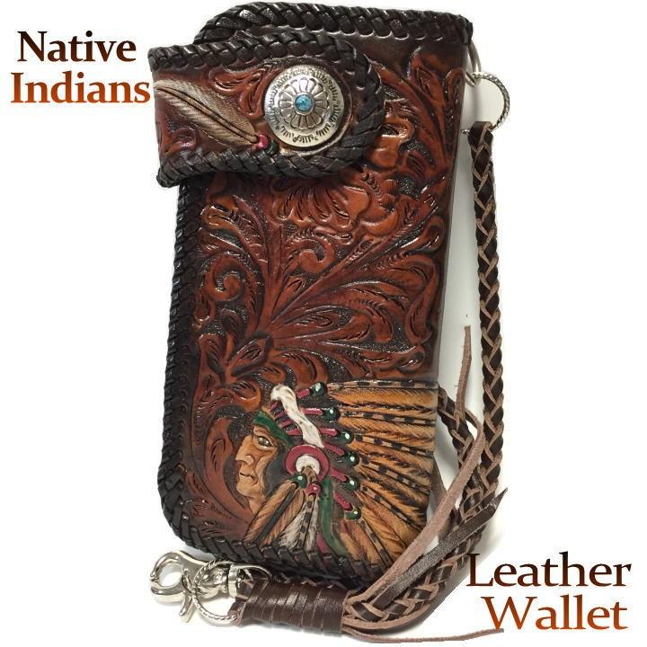 INDIAN（インディアン） レザーカービング長財布 ネイティブ デザイン