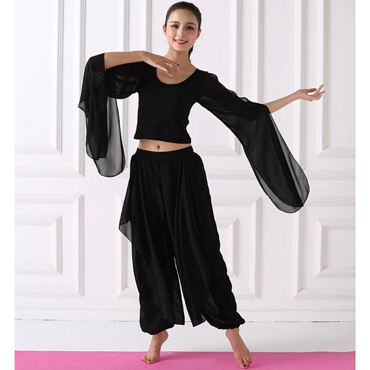 セットアップ 長袖トップス スカーチョ 黒 ブラック ワイドパンツ へそ