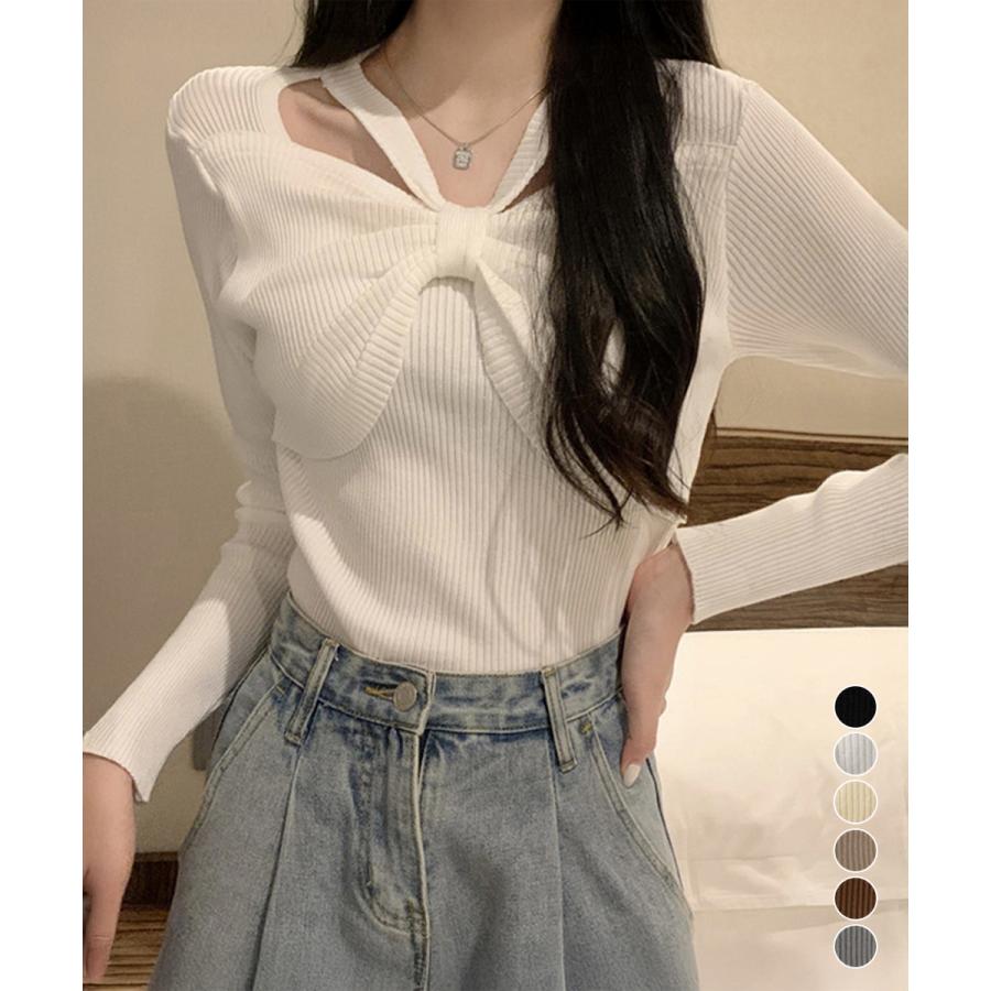 miniministore（ミニミニストア） フロントリボンリブニットトップス