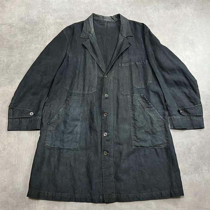 VINTAGE 30's CHAMPAVER MAQUIGNON INDIGO LINEN COAT Made in France