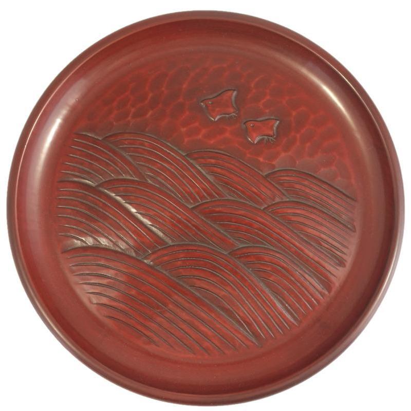 鎌倉彫 7寸丸盆 波千鳥 伝統工芸品 お盆 おしゃれ プレゼント 贈り物