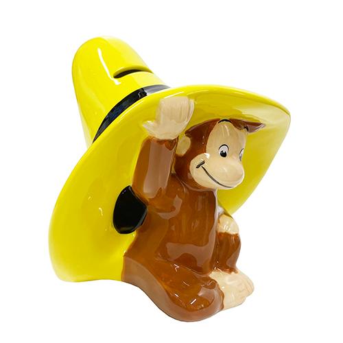 おさるのジョージ 貯金箱 帽子 14757 立体 3D フィギュア 収納 黄色い