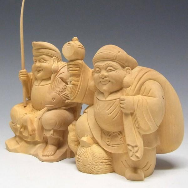 木彫り 恵比寿大黒 セット 置物 高さ10cm 柘植 : 仏像と縁起物の専門店