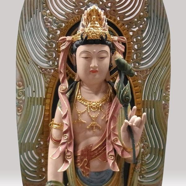 彩色聖観音菩薩 立像 高さ88cm 楠製 木彫り 仏像 : 仏像と縁起物の専門