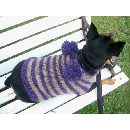 犬のセーター【Bon Bon ボーダーセーター_パープル】手編みセーター/犬