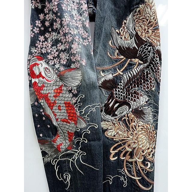 絡繰魂 粋 夫婦鯉刺繍デニムパンツ カラクリ魂 291282 : takafuku1915
