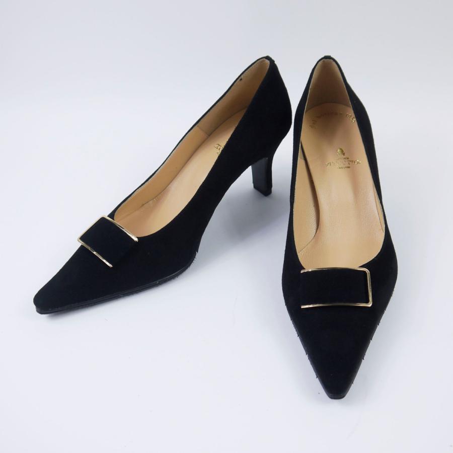 バックルポインテッドトゥパンプス PUMPS バックル付きパンプス黒