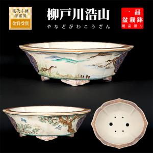 盆栽鉢 柳戸川浩山武士図木瓜式鉢 絵付鉢 手描き 5号 14cm 小品盆栽