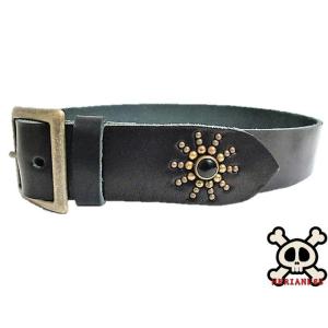 栃木レザー エンドオンリー スタッズベルト 黒 ターコイズスポッツ