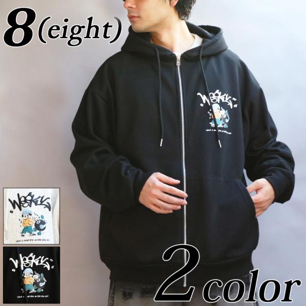 8 ボーイイラストプリントZIPパーカー メンズ パーカー ストリート