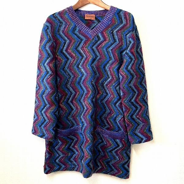 wnc ミッソーニ MISSONI ニット・セーター チュニック 46 青 マルチ