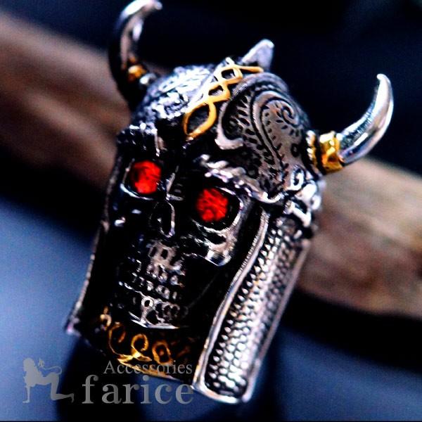 和風 兜&髑髏(スカル)・将軍モチーフ レッドキュービックジルコニア