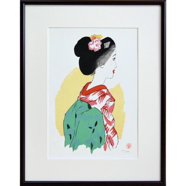 竹久夢二 リトグラフ 若草の少女 額装 竹久夢二版画額「若草の少女