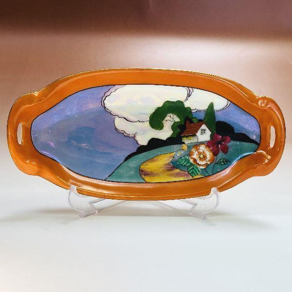 ノリタケ オールドノリタケ ラスター彩 風景紋 長皿 アールデコ