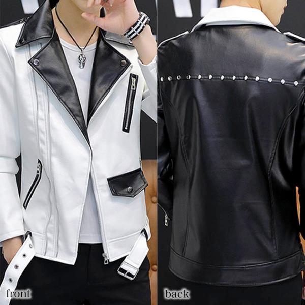 ライダースジャケット メンズ バイカラーダブルレザー 皮 春 レザー