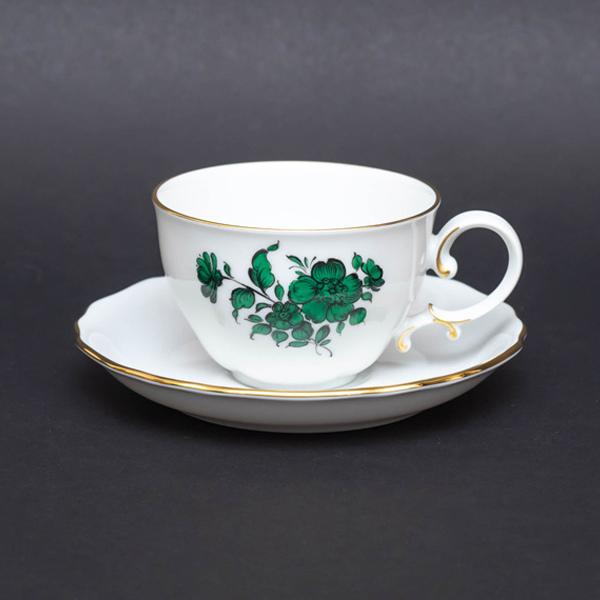 アウガルテン 小物入れ マリアテレジア 緑色のバラ 磁器 金彩【中古