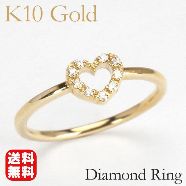 イエローゴールド 指輪 ハートリング ピンキーリング ダイヤモンド