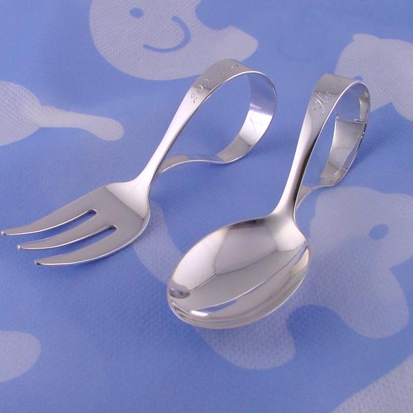 銀製 曲型無地ベビースプーン・フォークセット : シルバーオオノヤフー