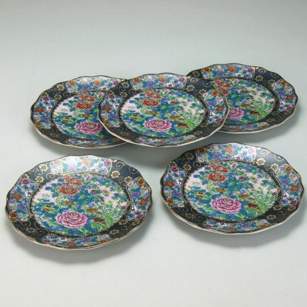 九谷焼 日本の伝統工芸品【九谷焼】6号皿揃 錦絵 N149-04 : 九谷焼